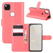For Google Pixel 4a Lychee Texture Folio Protective Case,Holder, Card Slots, Wallet, Red