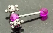 1 Pc UV Purple CZ Ball Multi Steel Ball Spinner Tongue Ring 14g