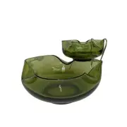 Anchor Hocking 3 Piece Vintage Chip Dip Set with Frame Avocado Green 70s Style