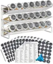 Elegant 3-Tier Spice Organizer with 21 Jars & Labels - Perfect for Any Kitchen