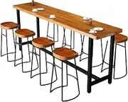 YVYKFZD Solid Wood Bar Table, Rectangle Bar Height Table, Industrial Dining Table with Metal Trestle Base, Narrow Breakfast Table Bistro Table, Table Only(120x40x105cm/47.2"x15.7"x41.3")