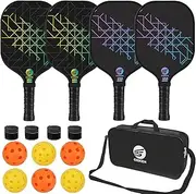 SS OXIKEN Pickleball Paddles Set of 4, USAPA Approved Carbon Fiber Pickle Ball Paddle (CHS), Polypropylene Honeycomb Core, Anti Slip Sweat Absorbing Grip, 4 Replacement Soft Grip, 6 Pickleball, Bag