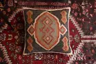 Vintage Black Handwoven 18" Cushion Cover Aztec Kilim Decorative Pillow Case