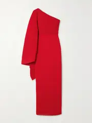 [Solace London] Solace London - Lillia One-shoulder Draped Plissé-chiffon And Stretch-crepe Gown - Red - UK 6 UK 6 Red
