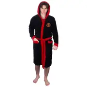 Manchester United FC Manchester United Mens Dressing Gown Robe Hooded Fleece OFFICIAL Football Gift Black Large