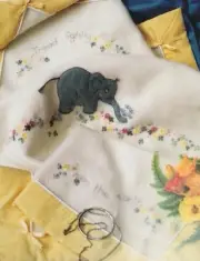 Sew Wool Vintage Silk Ribbon Embroidery Elephant Baby Blanket Quilt Pattern
