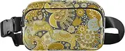 [GuoChe] Trendy Fanny Pack Waist Bag Men Women Paisley Flowers Ethnic Retro Yellow Mini Bum Bag Belt with Adjustable Strap for Travel Shopping Running, Paisley flowers ethnic24, 8" x 5.3" x 2.3", Retro