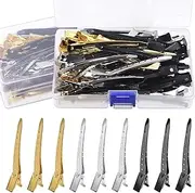 Hilitchi 45Pcs 3.5" Duck Billed Clips with Holes Metal Duck Billed Hair Clips Alligator Curl Clips Duck Bill Hair Clips Non-Slip Alligator Metal Clips for Hair Styling Sectioning(Silver, Gold, Black)