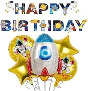 Solar System Planet Astronaut Balloons Rocket Foil Balloons Big Mylar Number Helium Global Happy Birthday Garland Banner for Boy Kids Space Themed Party Decorations (Rocket)