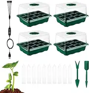 Seedling Trays with Dome,12 Cell Clone & Plant Propagation Kit | Planting Box with 8 LED Grow Lights, for Indoor Gardening Germinating