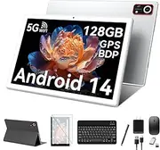 2025 Android 14 Tablets 10 Inch, 5G Wifi Tablet Mit 8GB RAM+128GB ROM(1TB TF),2 In 1 Tablet with keyboard Mouse Pen-Octa-Core2.0Ghz | 6000mAh | 1080FHD | 13MP Camera | WLAN GPS OTG Typ-c-sliver