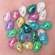 100pcs Peacock Teardrop Resin Flatback Rhinestone Wedding Craft Embellishment