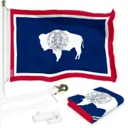Combo Pack: 6 Ft Tangle Free Spinning Flagpole (White) & Wyoming Flag 3x5
