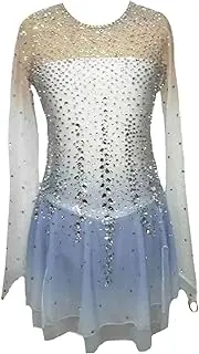 [Zagitova] Figure Skating Dress for Girls Women's Sparkly Crew Neck Competition Skate Wear Gradient Team Uniform