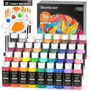 Shuttle Art Acrylic Paint Set, 36 Colors (60ml, 2oz) with 3 Brushes & 1 Palette