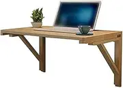 Wall Mounted Foldable Solid Wood Computer Desk Space Saving Design 100cm x 50cm
