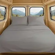 NON Sticky cotton 4 Piece Premium Egyptian Cotton RV Short Queen Sheet Set, 15" Deep Pocket Fitted, Soft, Easy Care, Camper Bedding Sheets for Bunks and Motorhomes, 60" x 75", Light Grey Solid