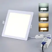 18W LED Recessed Ceiling Lights 3CCT Selectable 3000K/4000K/6000K Square LED Panel Lights Cut 210 * 210mm LED Downlights Ceiling for Bathroom Bedroom Kitchen Living Room, Not Dimmable