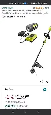 BRAND NEW Ryobi RY40250 40V Cordless String Trimmer