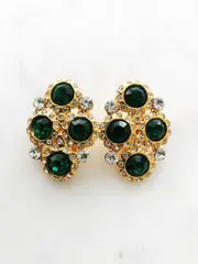 Harper Vintage Emerald Green Crystal Clip on Earrings