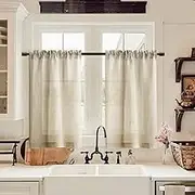 XTMYI Farmhouse Kitchen Semi Sheer Curtains Cafe Linen Tier Curtains 30 Inch Length Bathroom Short Small Half Window Curtains Rod Pocket 2 Panels,Light Tan