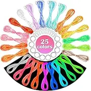 Lanyard String Kit, Cridoz 25 Bundles Gimp String Plastic Lacing Cord with 20pcs Snap Clip Hooks and Keyrings for Boondoggle Crafts, Bracelets and Lanyard Weaving (Laser & Glow in Dark)