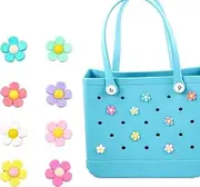 [Swpato] 8pcs Flower Charms accessories for Bogg Bag for Simply Southern Tote,Cute Accessories Charm Compatible with Bogg Bag Original All Models, Insert Decorative for Handbag Beach Tote Bag, 8PCS, Plastic,