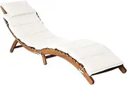 'vidaXL Cream Sun Lounger with Cushion - Foldable, Solid Acacia Wood, Indoor/Outdoor Garden Patio Furniture with Washable Cushions, Ergonomic Design