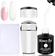 French Manicure Jelly Silicone Nail Stamper with 8 ml White Gel Polish Kit Set,Clear Transparent Soft Stamp and Scraper for Nail Art Template Plate Printer Tool,HJ-NAT074-Gel-Set-White