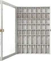 Tcatec Shot Glass Display Case Rustic Wood Shot Glasses Holder Wall Mounted Bar Cabinet 49 Compartments Shot Glass Shelf Collection Display Stand,Hinged Acrylic Door