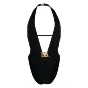 [Dolce & Gabbana] Dolce & Gabbana Logo-plaque Plunge Swimsuit III NUMERIC BLACK