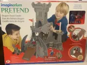 IMAGINARIUM PRETEND DRAGON TOWER CASTLE WOOD PLAYSET KNIGHTS DRAWBRIDGE DUNGEON