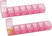 2 Packs Small Weekly Pill Organizer,Pocket Daily Pill Case Pill Box for Pills/Vitamin/Fish Oil/Supplements (Pink)