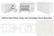 Warehouse Clearance! 900mm Wall Hung Vanities with Stone Benchtops