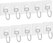 10 Pack Strong Wall Hooks, Kitchen Sticky Hook Hanger Stickiness Holder Without Nails, Heavy Hanging Adhesive Wall Stickers Suitable for Families, Transparent (Large)