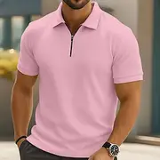 Men's Quarter Zip Polo Golf Shirt Daily Holiday Lapel Quarter Zip Short Sleeve Fashion Basic Plain Spring Summer Regular Fit Black White Pink Wine Navy Blue R
