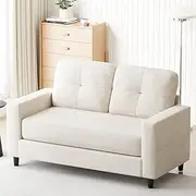 [ADVWIN] 2-Seater Sofa 132cm Love Seat Linen Fabric Small Loveseat Sofa Couch for Compact Small Space Beige