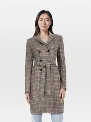 Grey Checkered Wool Coat