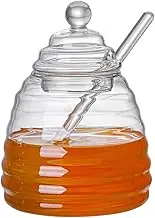 Glass Honey Jar with Dipper Stick,16.9 oz Beehive Honey Pot Containers for Home Kitchen Storing Honey and Syrup