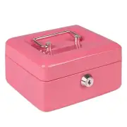 Cash Box with Money Tray, Small Money Box with Key Lock, 6" x 4 4/5" x 3", Pink
