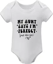 [WOOYONGING] My Aunt Says I'm Prefect Just Like Her Bodysuit Baby Short Sleeve Bring Baby Home Outfit Newborn for Boys White 12