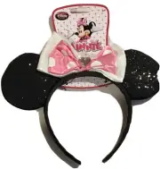 Disney Store Minnie Mouse Ear Pink Polka Dot Bow Sequin Headband for Girls NWT