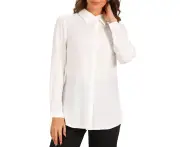 Allegra K Tunic Sexy Side Slit Irregular Blouse White