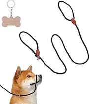Heavy Duty Slip Lead for Dogs - 5 Ft, No Pull Training Leash, Comfortable Leather Loop Rope, Medium & Small Sizes, Black