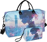 [ZRYSMY] Duffel Bag for Traveling, City Woman Landscape Travel Bag Gym Bag, with Multiple Interior Pockets Shoulder Weekender Bag for Women Men with Toiletry Bag 20.5L x 1.9W x 13.8H, Multi-Colored, one