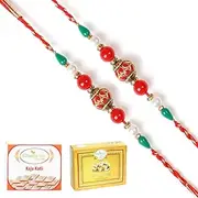 Ghasitaram Gifts Rakhi for Brother Rakhis Online - Set of 2-2K-268 Fancy Thread Rakhi with 200 GMS of Kaju katli and 200 GMS of Soan Papdi