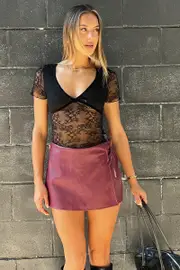 Red Mini Faux Leather Skort - Size 16XL, Women's Skort