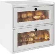 Double Layer Large Bread Box for Kitchen Counter, Wooden Corner Bread Storage Co
