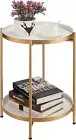 HollyHOME 2-Tier Round Gold Side Table, Outdoor Small Folding Gold&white