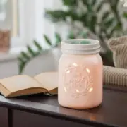 Mason Jar ceramic electric wax warmer & lights up 6" X 4" home sweet home